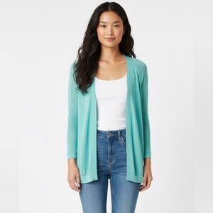 Soma Aruba Blue Open Front Pointelle Three Quarter Sleeve Cardigan Size XS